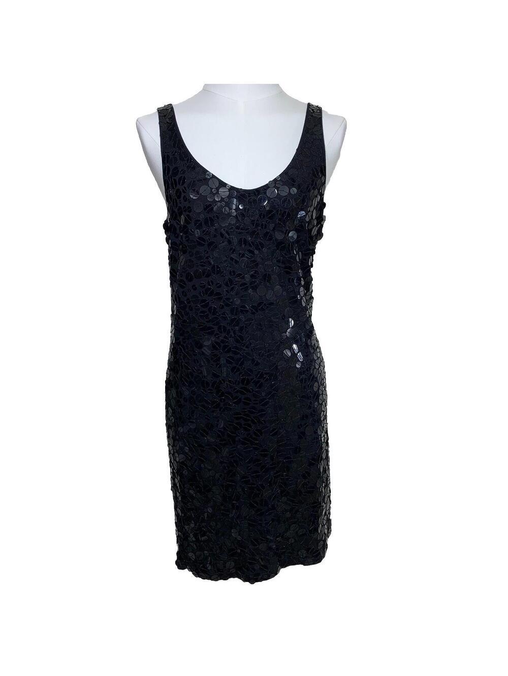 Venus Sequin Sheath Dress Womens L Black Sleeveless Scoop Neck Cocktail Party